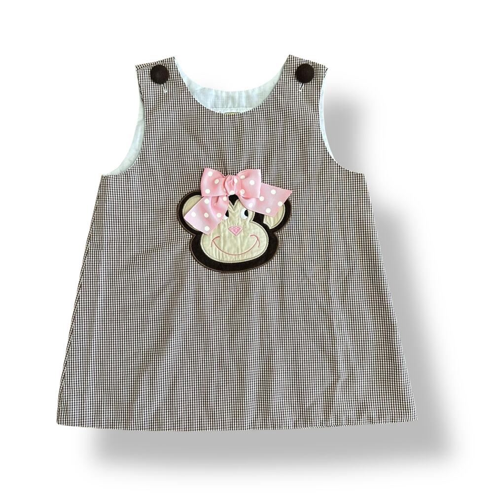 Castles and Crowns Gingham Monkey Dress girls Size 5 Brown‎ Pink